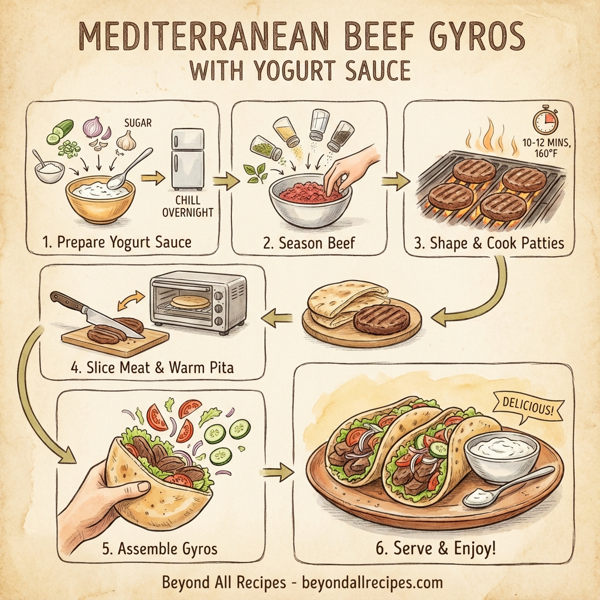Mediterranean Beef Gyros with Yogurt Sauce instructions