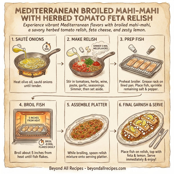 Mediterranean Broiled Mahi-Mahi with Herbed Tomato Feta Relish instructions