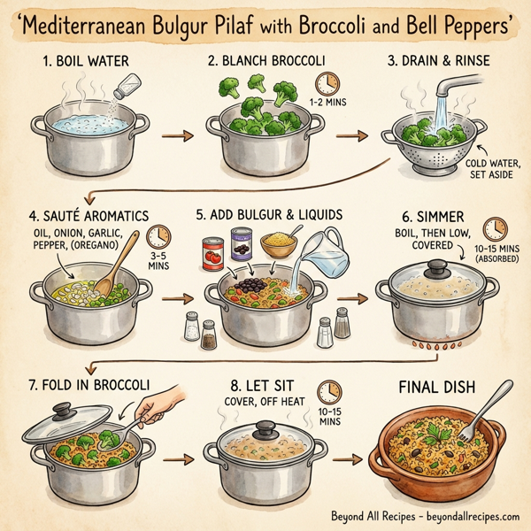 Mediterranean Bulgur Pilaf with Broccoli and Bell Peppers instructions