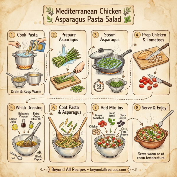Mediterranean Chicken Asparagus Pasta Salad instructions