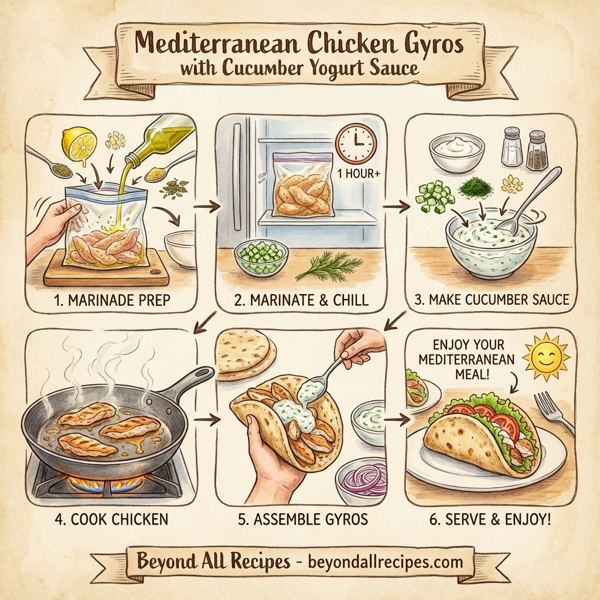 Mediterranean Chicken Gyros with Cucumber Yogurt Sauce instructions