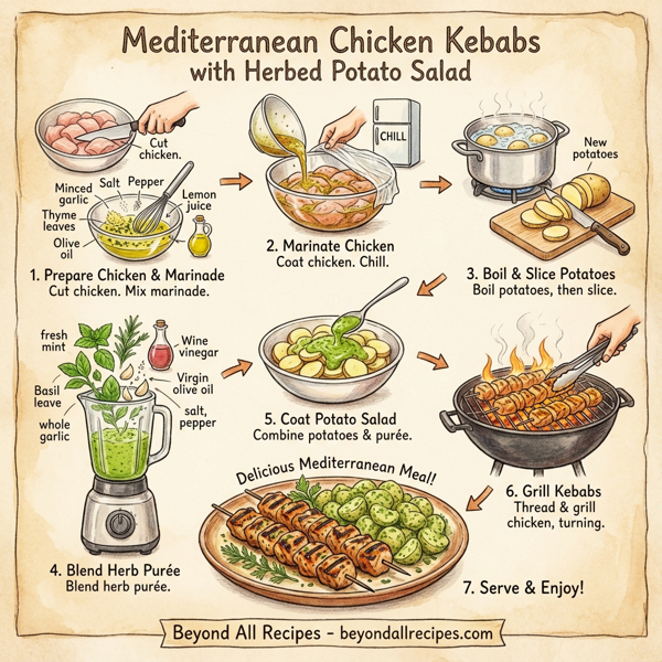 Mediterranean Chicken Kebabs with Herbed Potato Salad instructions