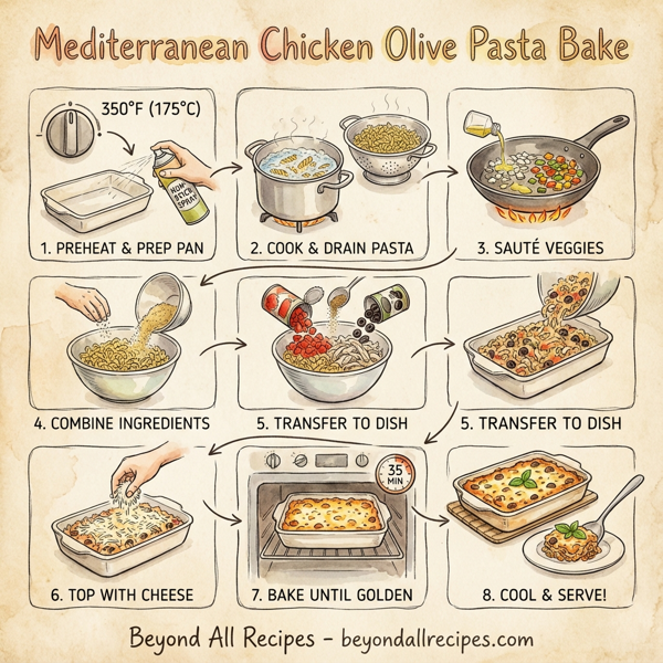 Mediterranean Chicken Olive Pasta Bake instructions