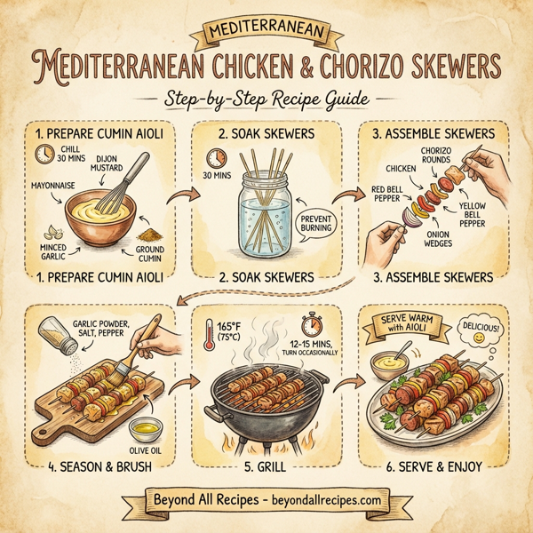 Mediterranean Chicken and Chorizo Skewers instructions