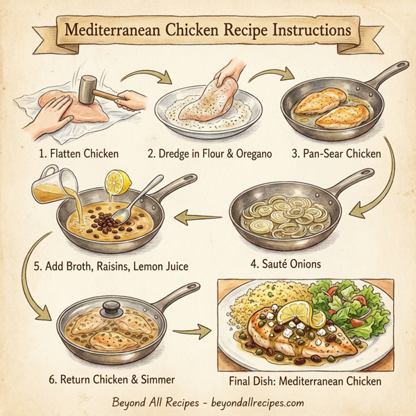 Mediterranean Chicken with Capers, Sweet Raisins, and Feta instructions