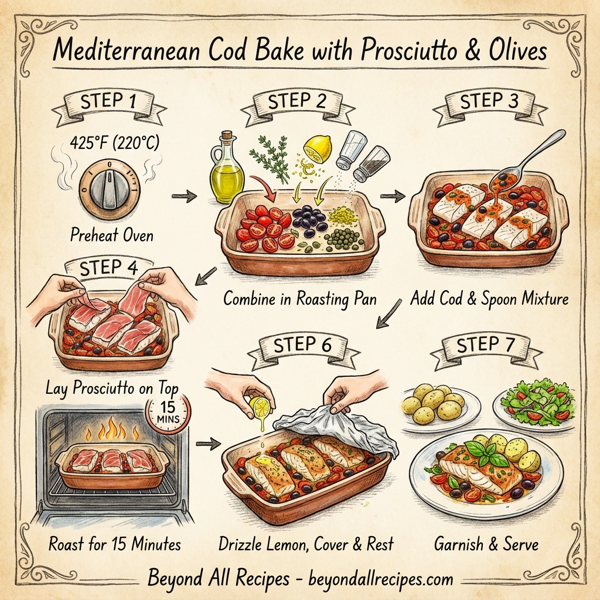 Mediterranean Cod Bake with Prosciutto and Olives instructions