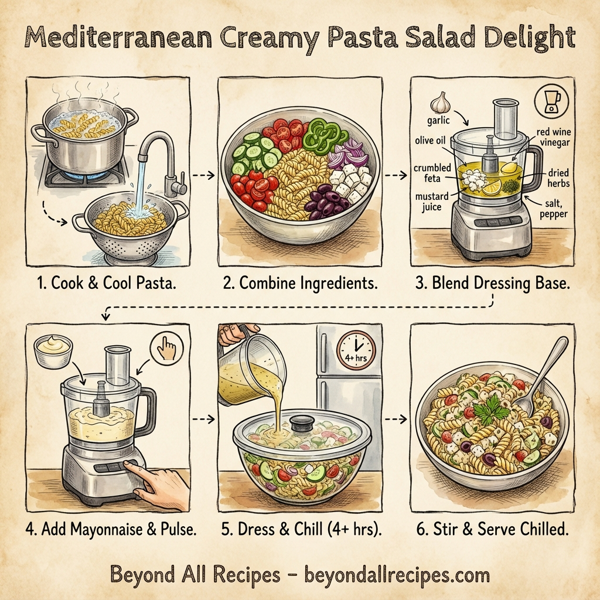Mediterranean Creamy Pasta Salad Delight instructions