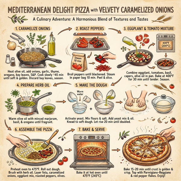 Mediterranean Delight Pizza with Velvety Caramelized Onions instructions