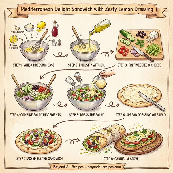 Mediterranean Delight Sandwich with Zesty Lemon Dressing instructions