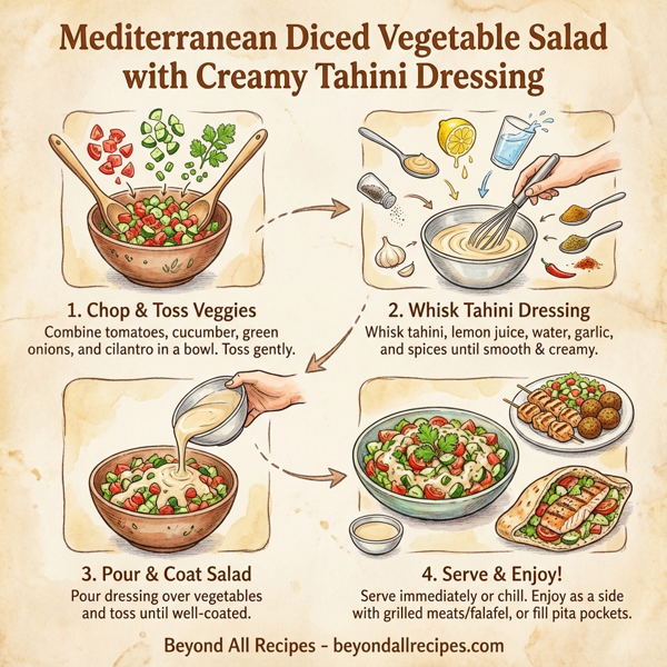 Mediterranean Diced Vegetable Salad with Creamy Tahini Dressing instructions