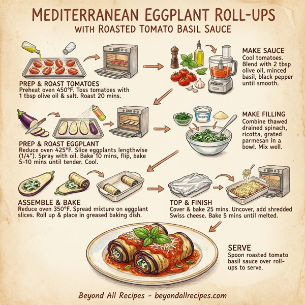 Mediterranean Eggplant Roll-Ups with Roasted Tomato Basil Sauce instructions