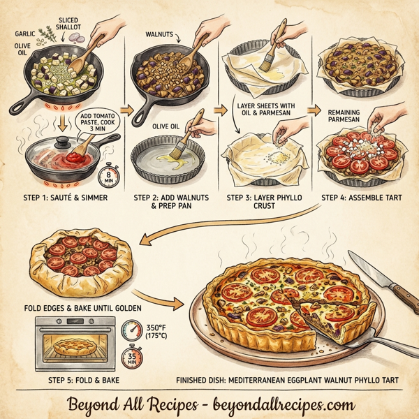 Mediterranean Eggplant Walnut Phyllo Tart instructions