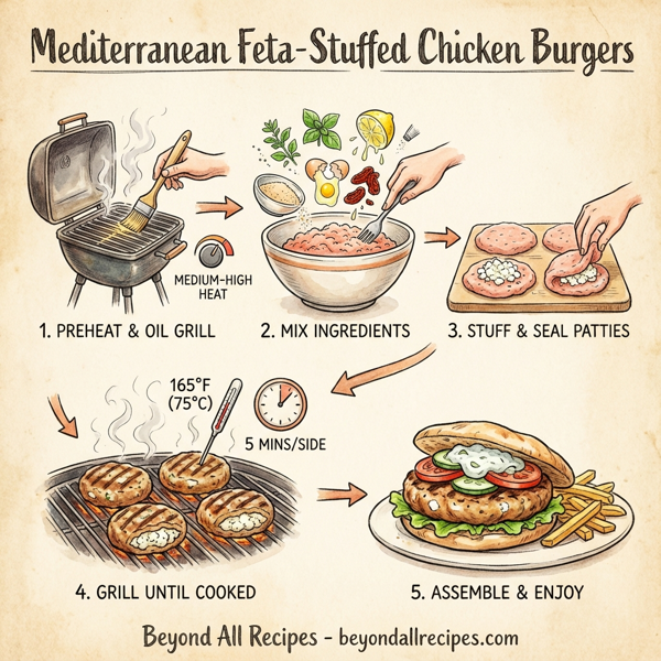Mediterranean Feta-Stuffed Chicken Burgers instructions