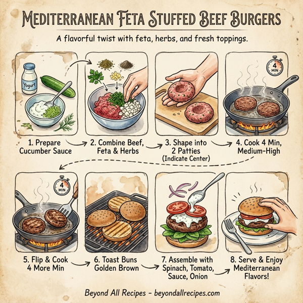 Mediterranean Feta Stuffed Beef Burgers instructions