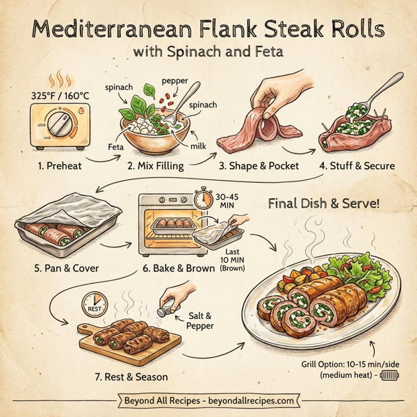 Mediterranean Flank Steak Rolls with Spinach and Feta instructions