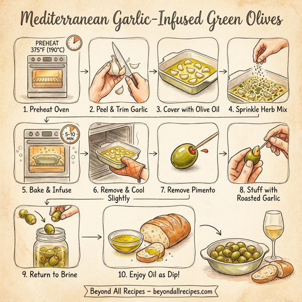 Mediterranean Garlic-Infused Green Olives instructions