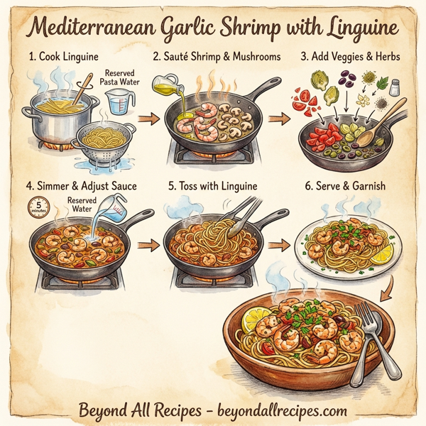 Mediterranean Garlic Shrimp with Linguine instructions