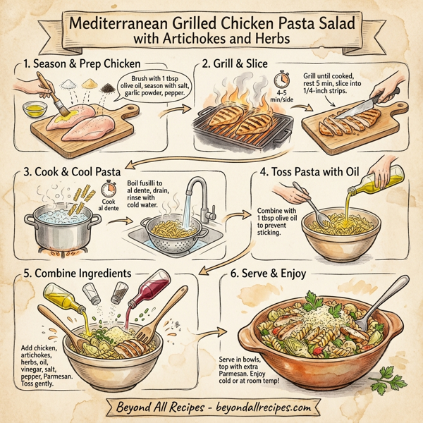 Mediterranean Grilled Chicken Pasta Salad with Artichokes and Herbs instructions