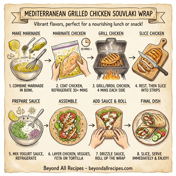 Mediterranean Grilled Chicken Souvlaki Wrap instructions