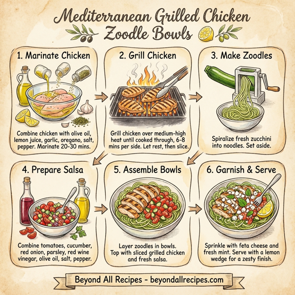 Mediterranean Grilled Chicken Zoodle Bowls instructions