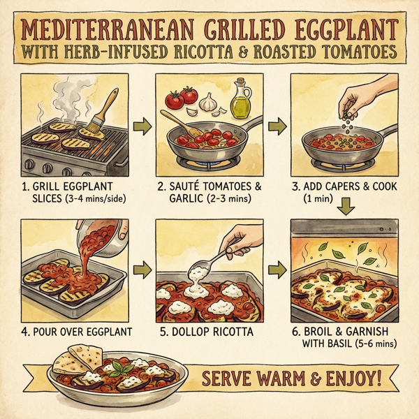 Mediterranean Grilled Eggplant with Herb-Infused Ricotta and Roasted Tomatoes instructions