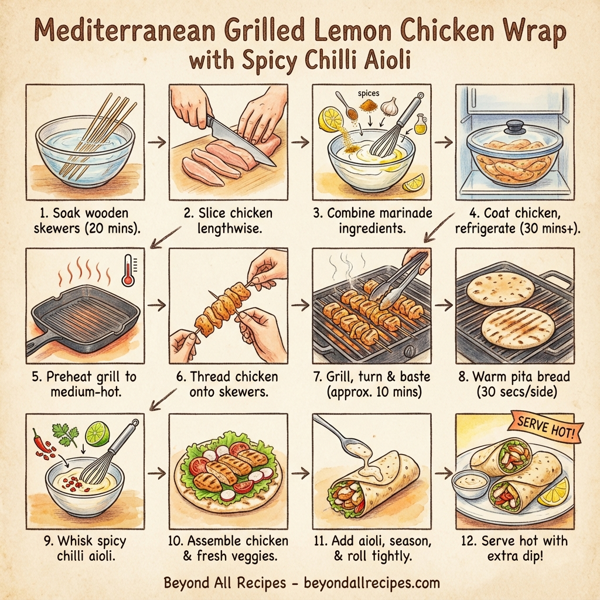 Mediterranean Grilled Lemon Chicken Wrap with Spicy Chilli Aioli instructions