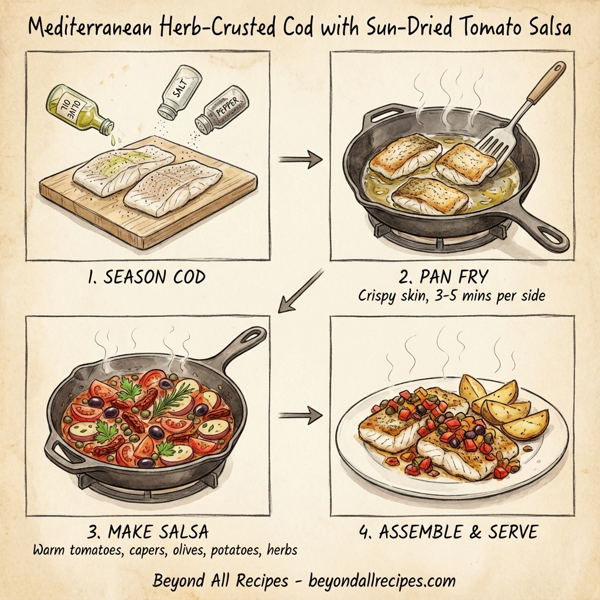 Mediterranean Herb-Crusted Cod with Sun-Dried Tomato Salsa instructions