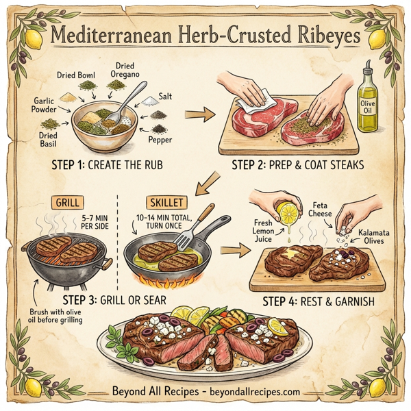 Mediterranean Herb-Crusted Ribeyes instructions
