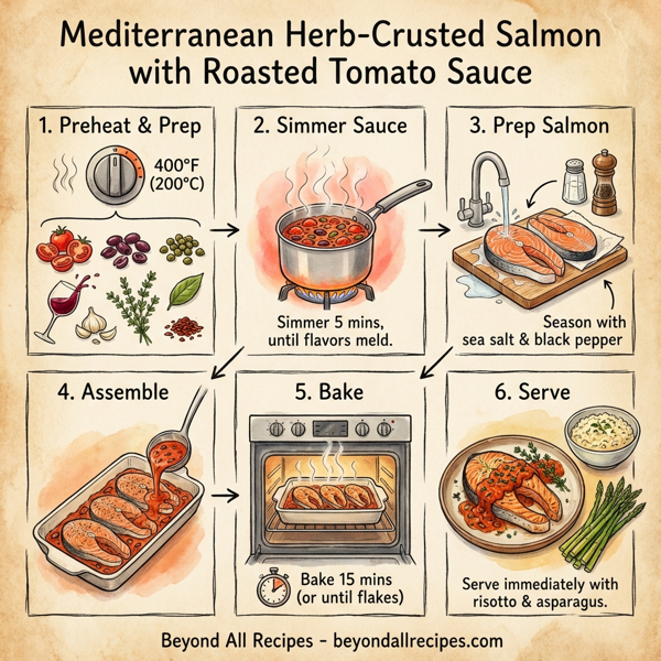 Mediterranean Herb-Crusted Salmon with Roasted Tomato Sauce instructions