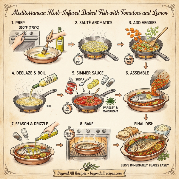 Mediterranean Herb-Infused Baked Fish with Tomatoes and Lemon instructions