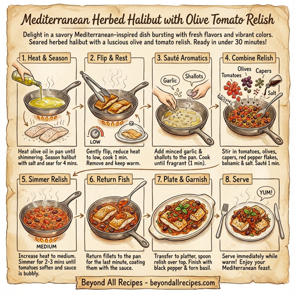 Mediterranean Herbed Halibut with Olive Tomato Relish instructions