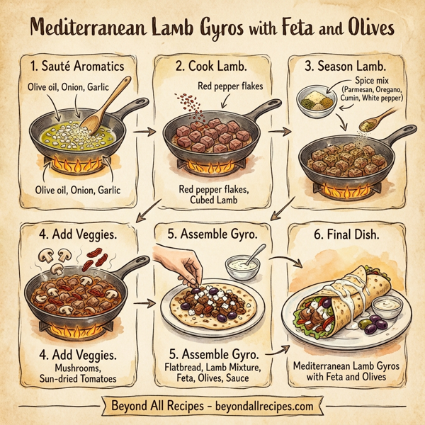 Mediterranean Lamb Gyros with Feta and Olives instructions