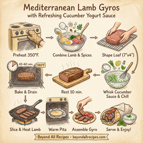 Mediterranean Lamb Gyros with Refreshing Cucumber Yogurt Sauce instructions