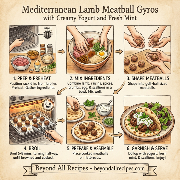 Mediterranean Lamb Meatball Gyros with Creamy Yogurt and Fresh Mint instructions