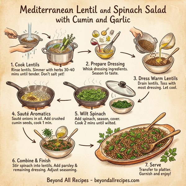 Mediterranean Lentil and Spinach Salad with Cumin and Garlic instructions