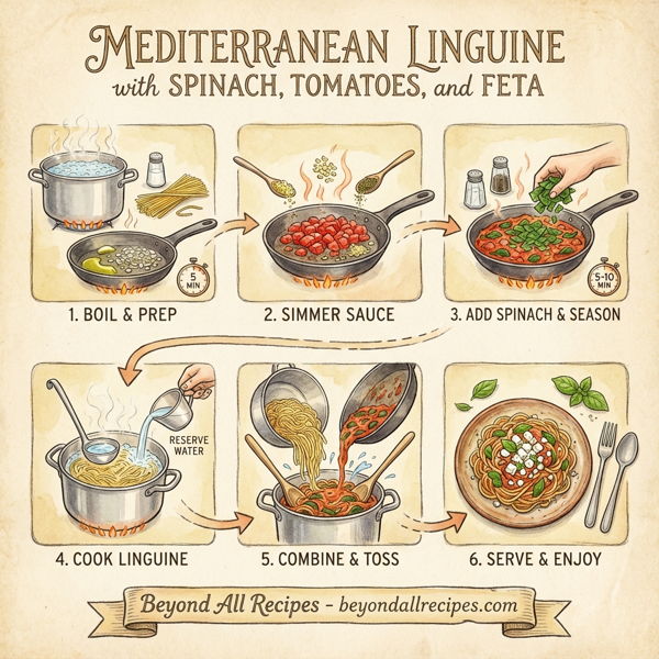 Mediterranean Linguine with Spinach, Tomatoes, and Feta instructions