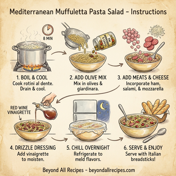 Mediterranean Muffuletta Pasta Salad instructions
