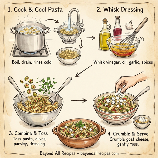 Mediterranean Olives and Goat Cheese Pasta Salad instructions