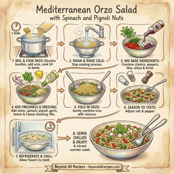 Mediterranean Orzo Salad with Spinach and Pignoli Nuts instructions