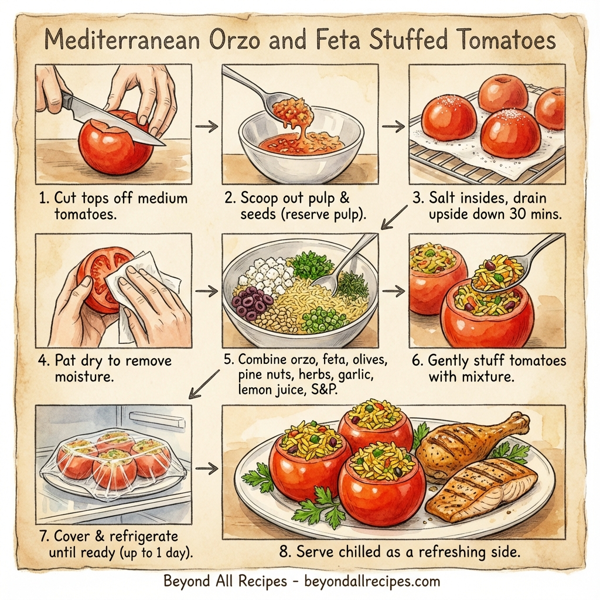 Mediterranean Orzo and Feta Stuffed Tomatoes instructions
