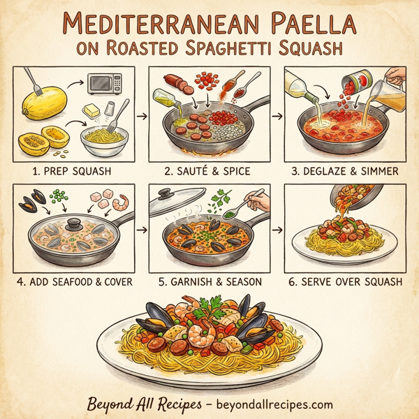 Mediterranean Paella on Roasted Spaghetti Squash instructions