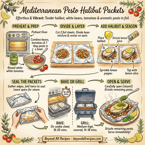 Mediterranean Pesto Halibut Packets instructions