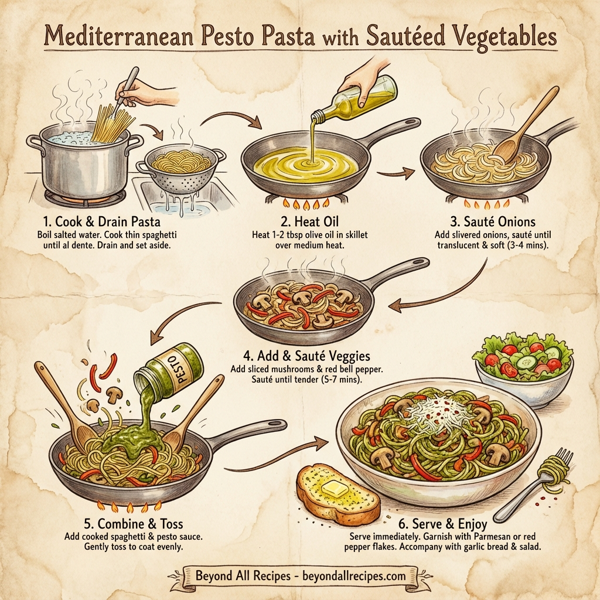 Mediterranean Pesto Pasta with Sautéed Vegetables instructions