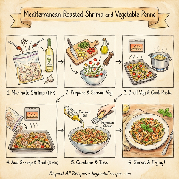Mediterranean Roasted Shrimp and Vegetable Penne instructions