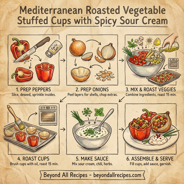 Mediterranean Roasted Vegetable Stuffed Cups with Spicy Sour Cream instructions