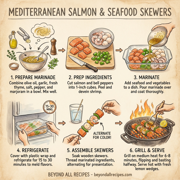 Mediterranean Salmon and Seafood Skewers instructions