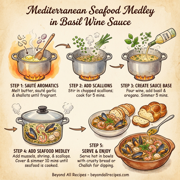 Mediterranean Seafood Medley in Basil Wine Sauce instructions