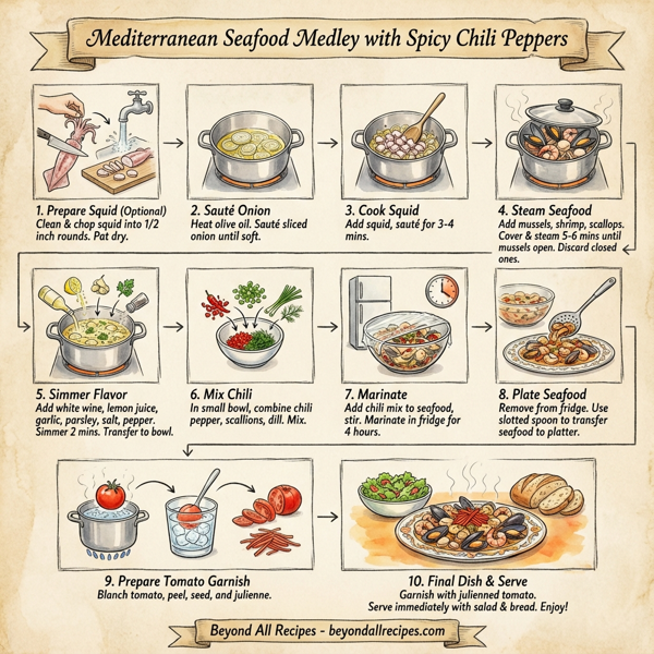 Mediterranean Seafood Medley with Spicy Chili Peppers instructions