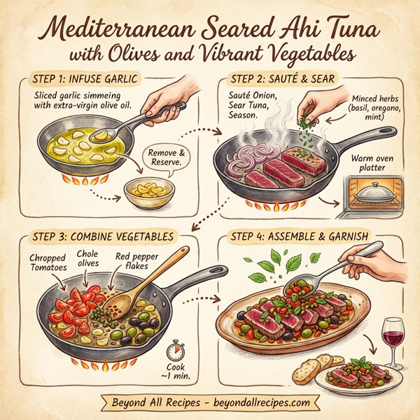 Mediterranean Seared Ahi Tuna with Olives and Vibrant Vegetables instructions