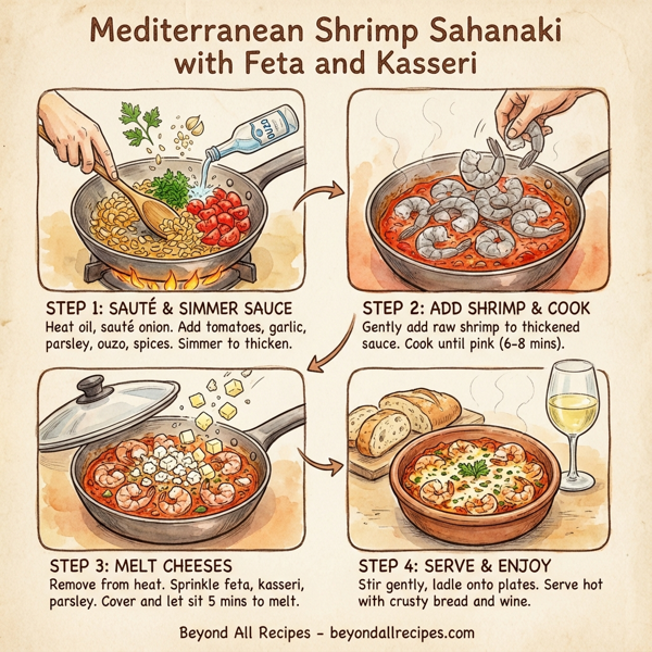 Mediterranean Shrimp Sahanaki with Feta and Kasseri instructions